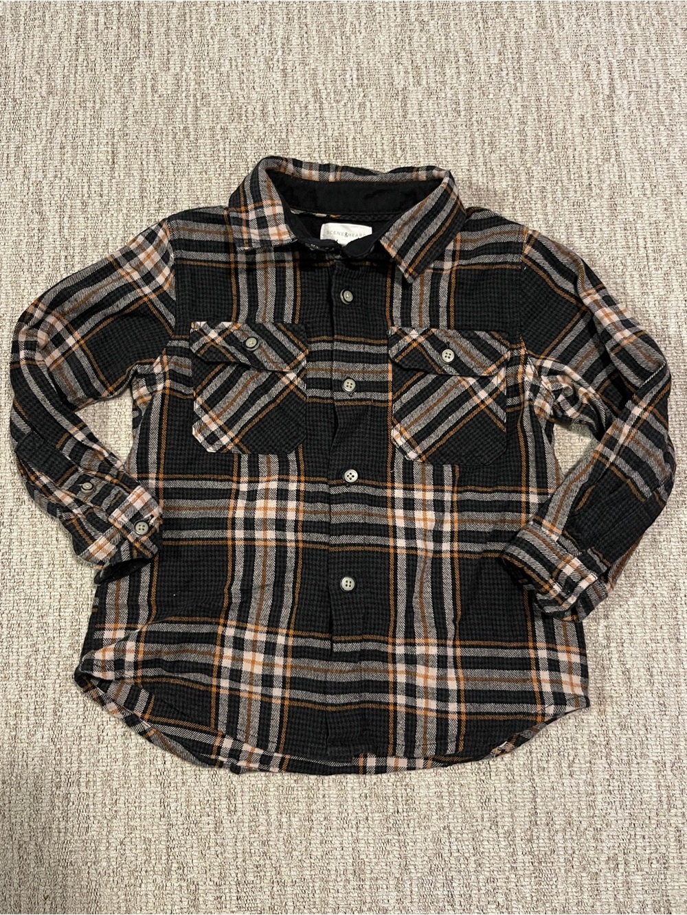 Kids Black & Tan Plaid Button-Front Shirt by Unbranded